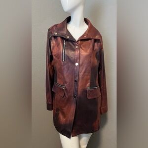 MARIEL Vintage Women's Dark Brown/ Brown Snap Button Faux Leather Jacket Size M